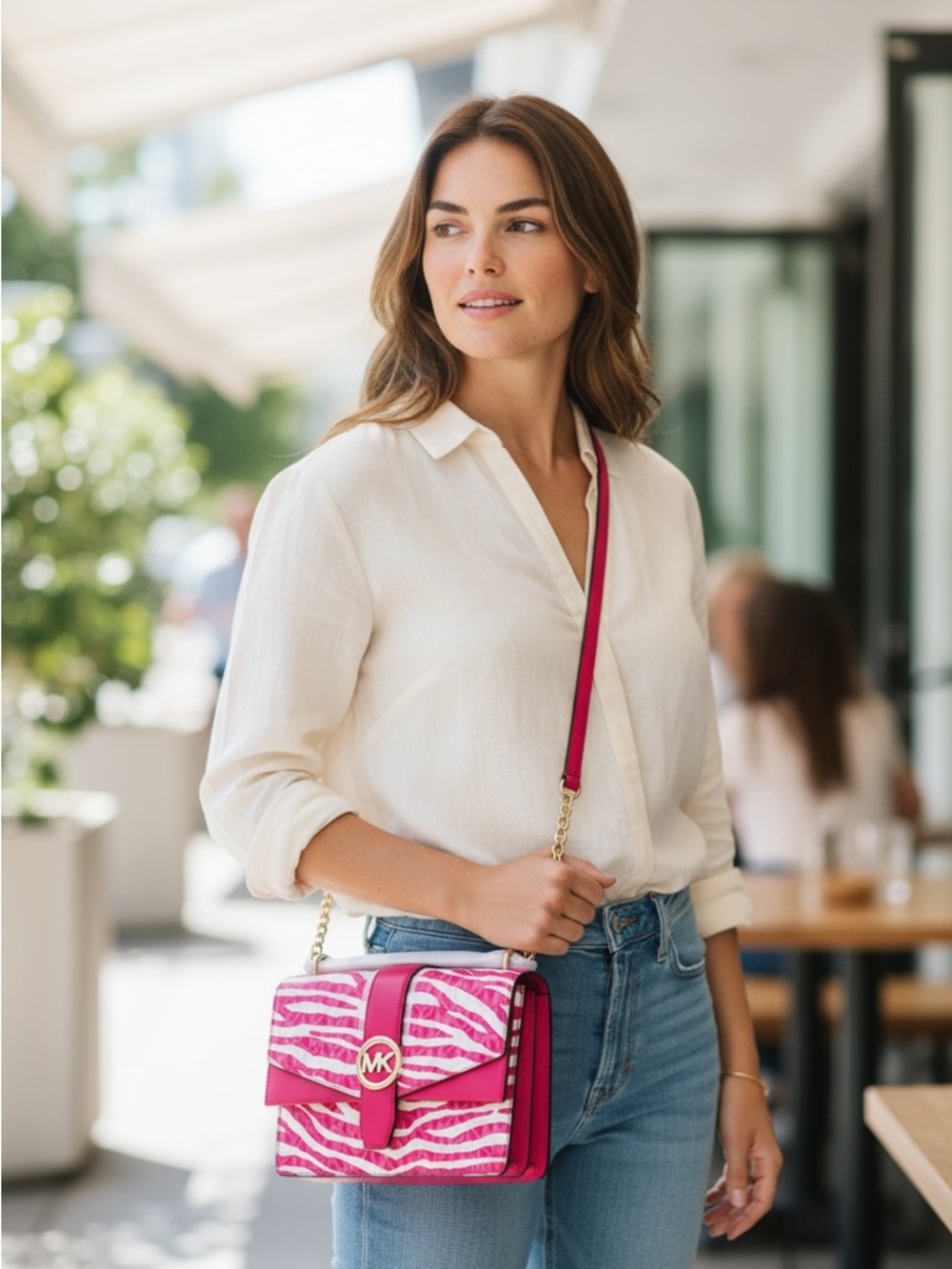 Michael Kors Dragonfruit Greenwich Zebra-Print Small Flap Crossbody Bag (NWT)